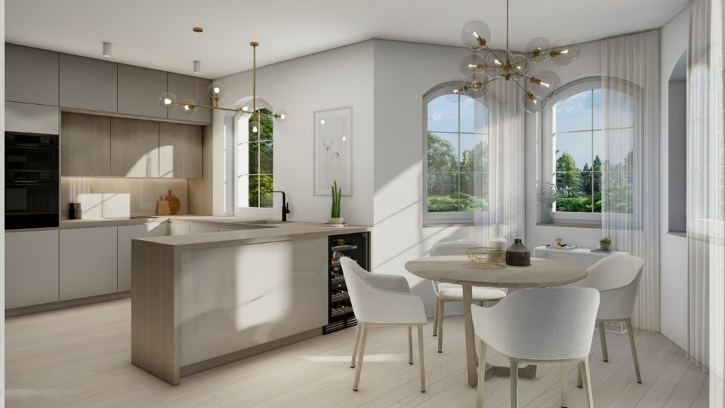 Původní návrh kuchyně a jídelny od Ateliéru Tempus design.
